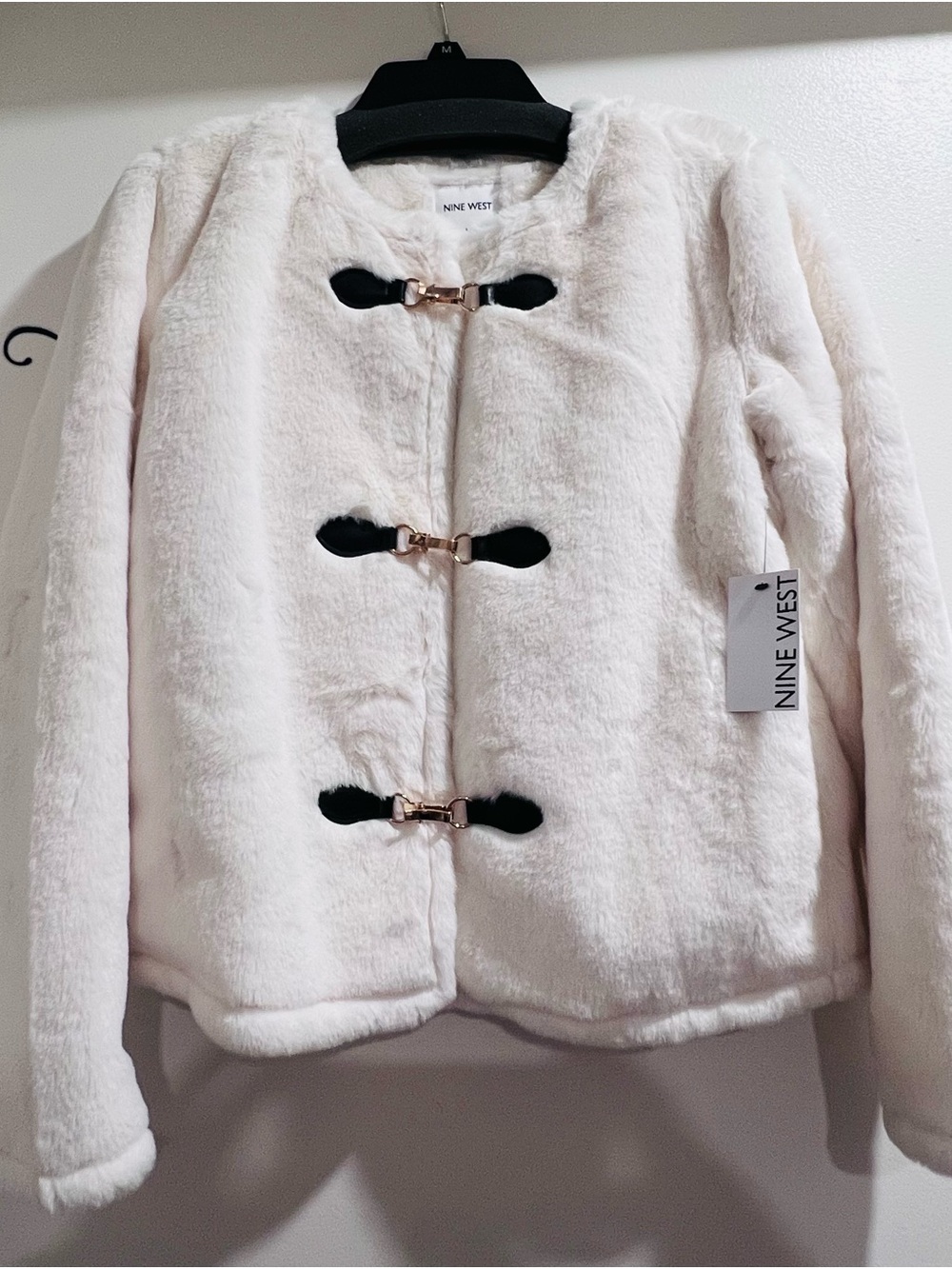 Nine West Women's Cream Faux Fur Toggle Jacket